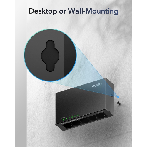 Cudy GS105 5-Port Gigabit Unmanaged Ethernet Switch | 10/100/1000Mbps RJ45 Ports, Desktop or Wall Mount, Energy Saving, Plug & Play, Fanless Metal