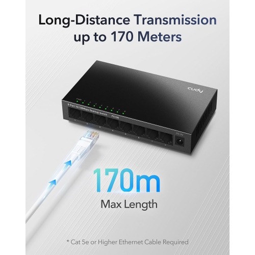 Cudy GS108 8-Port Gigabit Unmanaged Ethernet Switch | Ethernet Splitter Plug & Play Fanless Metal Design Shielded Ports Traffic Optimization
