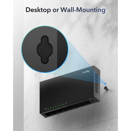Cudy GS108 8-Port Gigabit Unmanaged Ethernet Switch | Ethernet Splitter Plug & Play Fanless Metal Design Shielded Ports Traffic Optimization