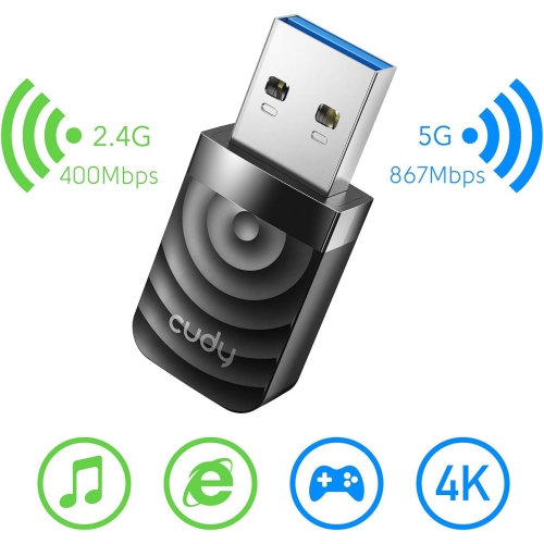 Adaptateur USB 3,0 Wi-Fi Cudy WU1300S AC1300 | 5Ghz/2,4GHz, pour ordinateur de bureau/portable, compatible avec Windows 7/8/8,1/10/11, mac OS