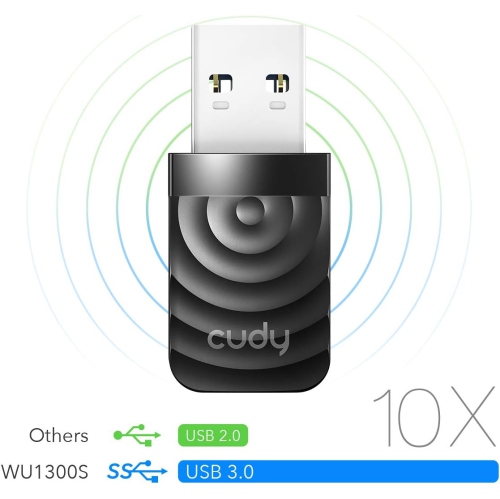 Adaptateur USB 3,0 Wi-Fi Cudy WU1300S AC1300 | 5Ghz/2,4GHz, pour ordinateur de bureau/portable, compatible avec Windows 7/8/8,1/10/11, mac OS