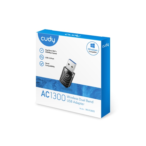 Adaptateur USB 3,0 Wi-Fi Cudy WU1300S AC1300 | 5Ghz/2,4GHz, pour ordinateur de bureau/portable, compatible avec Windows 7/8/8,1/10/11, mac OS