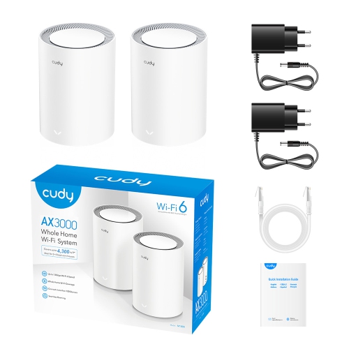Cudy M3000 AX3000 2.5G Dual Band Wi-Fi 6 Mesh System, 2-Pack | Covers up to 4800 Sq.Ft., Replaces Wireless Router and Extender, Supports Ethernet