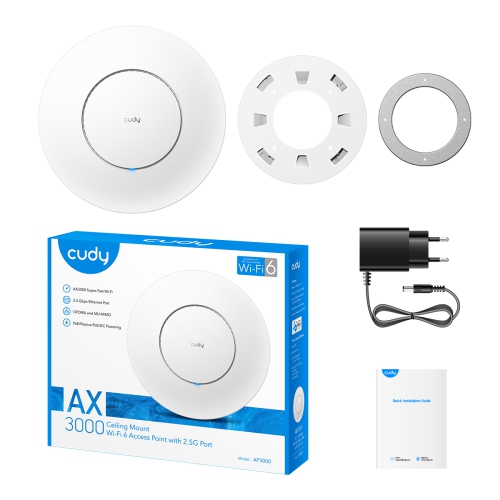 Cudy AP3000 AX3000 WiFi 6 2.5G Access Point | RJ45, Business WiFi Solution, Mesh Support, Seamless Roaming & MU-MIMO, PoE or DC Powered