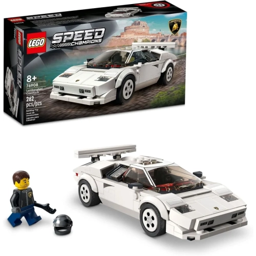 LEGO Speed Champions Lamborghini Countach 76908, Race Car Toy Model, Collectible Building Set with Racing Driver Minifigure