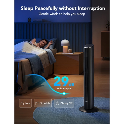 GoveeLife 36'' Smart Tower Fan for Bedroom, Oscillating Floor Fans with Temperature Auto Mode, App & Voice Remote, 5 Modes 8 Speeds up to 25ft/s, 24H