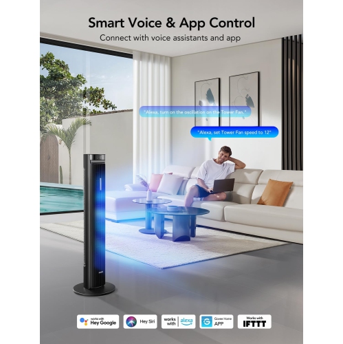 Goveelife 42'' Tower Fan for Bedroom, Smart Floor Fan with 150° Adjustable Oscillating, APP & Voice Control, 5 Modes 12 Speeds up to 26ft/s, 24H
