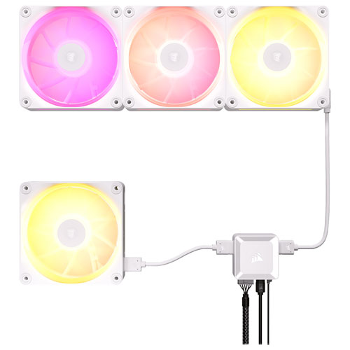 Trousse de démarrage à trois ventilateurs PWN de 120 mm iCUE Link LX120 RGB de Corsair - Blanc