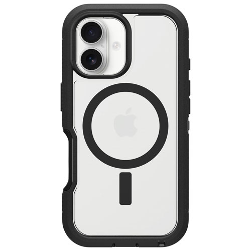 Étui rigide ajusté Defender XT d'OtterBox avec MagSafe pour iPhone 16 - Transparent et noir Dark Side