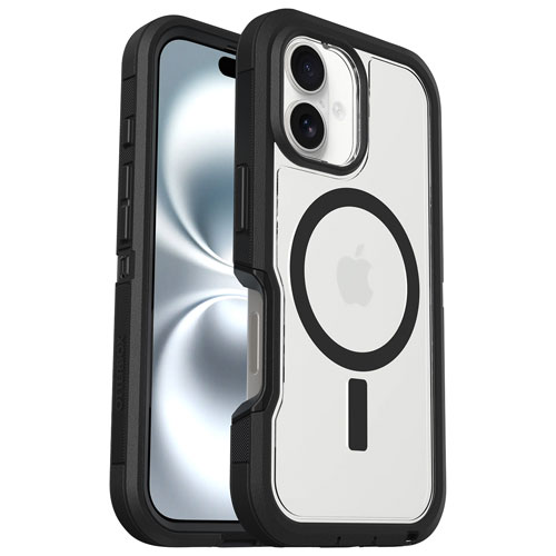 Étui rigide ajusté Defender XT d'OtterBox avec MagSafe pour iPhone 16 - Transparent et noir Dark Side