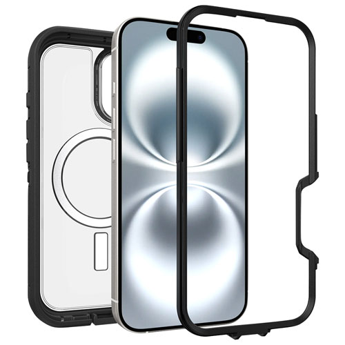 Étui rigide ajusté Defender XT d'OtterBox avec MagSafe pour iPhone 16 - Transparent et noir Dark Side