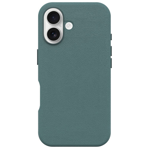 Étui rigide ajusté en cuir de cactus Symmetry d'OtterBox avec MagSafe pour iPhone 16 - Vert Sagebrush