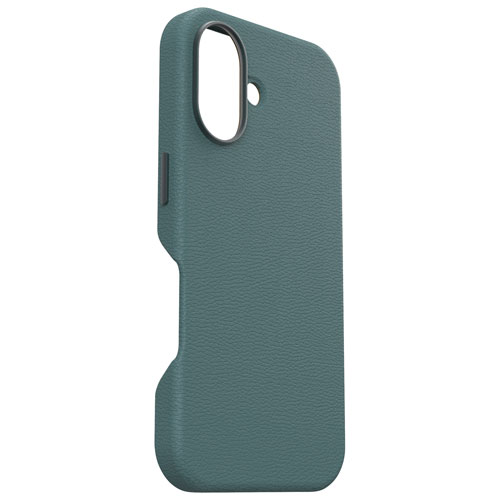 Étui rigide ajusté en cuir de cactus Symmetry d'OtterBox avec MagSafe pour iPhone 16 - Vert Sagebrush