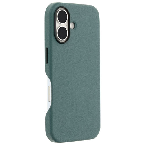 Étui rigide ajusté en cuir de cactus Symmetry d'OtterBox avec MagSafe pour iPhone 16 - Vert Sagebrush