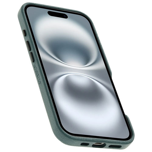 Étui rigide ajusté en cuir de cactus Symmetry d'OtterBox avec MagSafe pour iPhone 16 - Vert Sagebrush