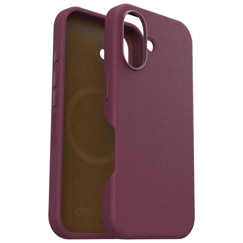 Étui rigide ajusté en cuir de cactus Symmetry d'OtterBox avec MagSafe pour iPhone 16 - Rose Foxberry