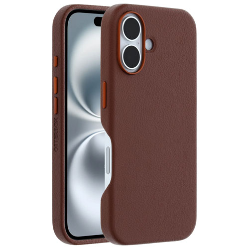 Étui rigide ajusté en cuir de cactus Symmetry d'OtterBox avec MagSafe pour iPhone 16 - Brun Rich Adobe