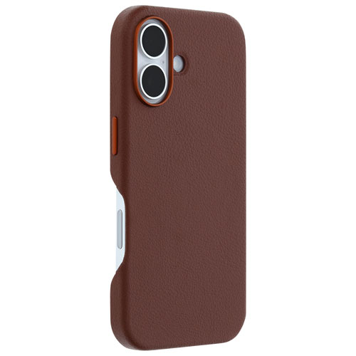 Étui rigide ajusté en cuir de cactus Symmetry d'OtterBox avec MagSafe pour iPhone 16 - Brun Rich Adobe