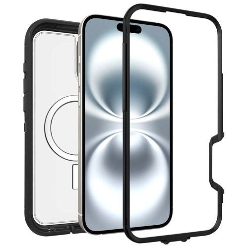 Étui rigide ajusté Defender XT d'OtterBox avec MagSafe pour iPhone 16 Plus - Transparent et noir Dark Side