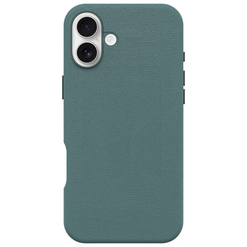 Étui rigide ajusté en cuir de cactus Symmetry d'OtterBox avec MagSafe pour iPhone 16 Plus - Vert Sagebrush