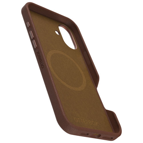 Étui rigide ajusté en cuir de cactus Symmetry d'OtterBox avec MagSafe pour iPhone 16 Plus - Brun Rich Adobe