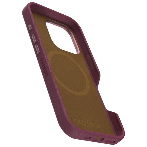 Étui rigide ajusté en cuir de cactus Symmetry d'OtterBox avec MagSafe pour iPhone 16 Pro - Maroon Bells