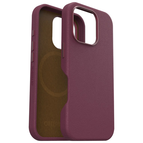 Étui rigide ajusté en cuir de cactus Symmetry d'OtterBox avec MagSafe pour iPhone 16 Pro - Maroon Bells