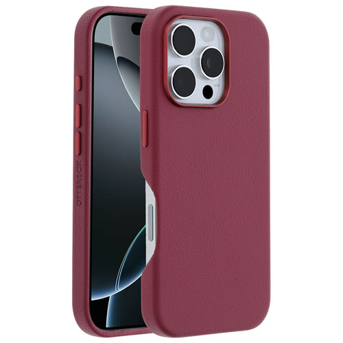 Étui rigide ajusté en cuir de cactus Symmetry d'OtterBox avec MagSafe pour iPhone 16 Pro - Maroon Bells