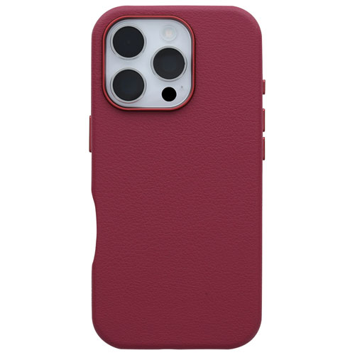 Étui rigide ajusté en cuir de cactus Symmetry d'OtterBox avec MagSafe pour iPhone 16 Pro - Maroon Bells