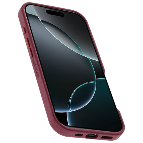 Étui rigide ajusté en cuir de cactus Symmetry d'OtterBox avec MagSafe pour iPhone 16 Pro - Maroon Bells