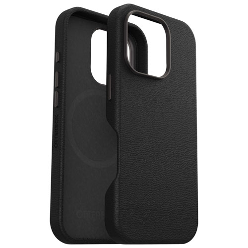 Étui rigide ajusté en cuir de cactus Symmetry d'OtterBox avec MagSafe pour iPhone 16 Pro - Noir cendré