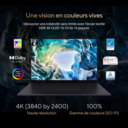 Portable à écran tactile DELO 4K de 16 po ProArt P16 d'ASUS - Noir nano