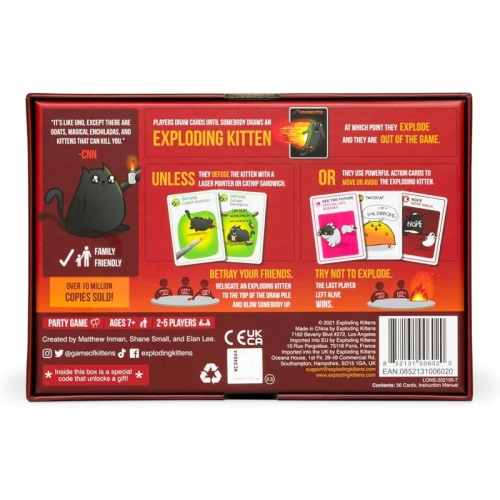 Exploding Kittens Édition originale - jeu de cartes hilarant Family Night - Fun For Ages 7 and Up - 56 cartes - From Exploding Kittens Store