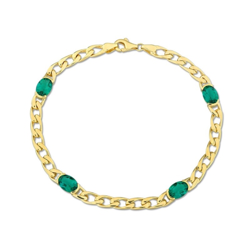 GEM AND HARMONY  2.80 Carat (Ctw) Lab-Created Emerald Station Bracelet In 10K Gold In Yellow
