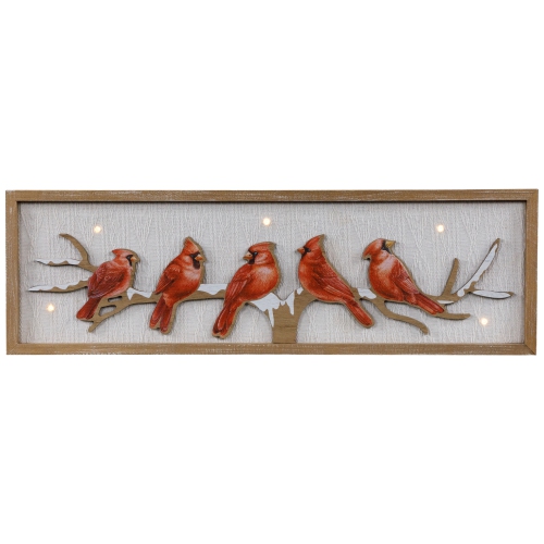 Lighted Red Cardinals on a Tree Branch Christmas Wall Art - 25.5"