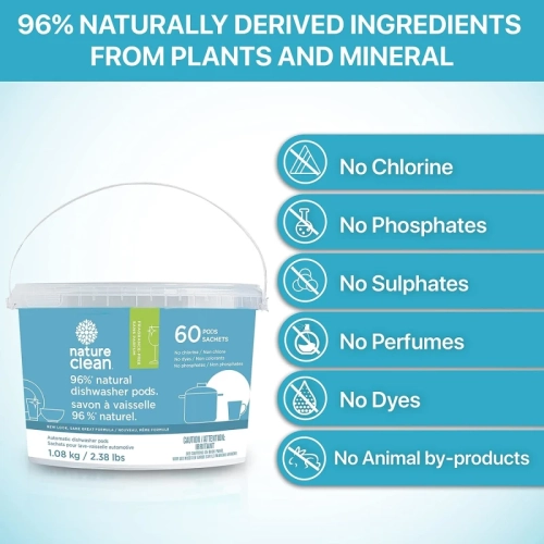 Nature Clean Automatic Dishwasher Pacs, Fragrance-Free, 60 Count | Natural and Eco-Friendly Dishwasher Detergent
