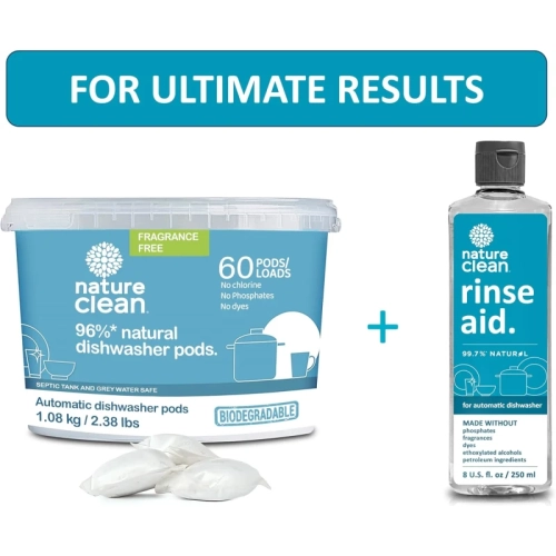 Nature Clean Automatic Dishwasher Pacs, Fragrance-Free, 60 Count | Natural and Eco-Friendly Dishwasher Detergent