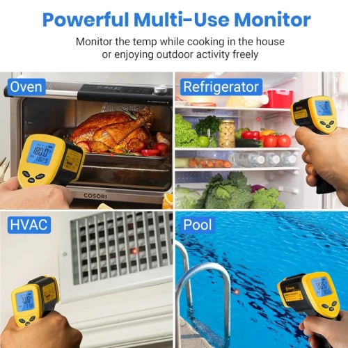 Thermomètre laser laser 1080 Thermomètre infrarouge numérique de Lasergrip, pistolet thermique pour la cuisine, barbecue et eau de bain,