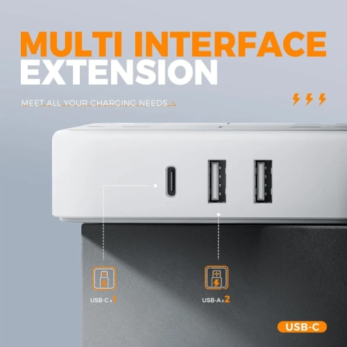 Flat Plug Power Bar with Surge Protector, 5ft Flat Extension Cord, TESSAN Power Strip with 4 Outlets & 3 USB Ports, Ideal for Dorm Rooms, Home,