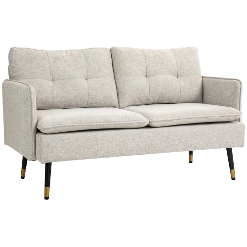 HOMCOM 55" Loveseat Sofa for Bedroom, Modern Love Seats Furniture with Button Tufting, Upholstered Small Couch for Small Space, Cream White