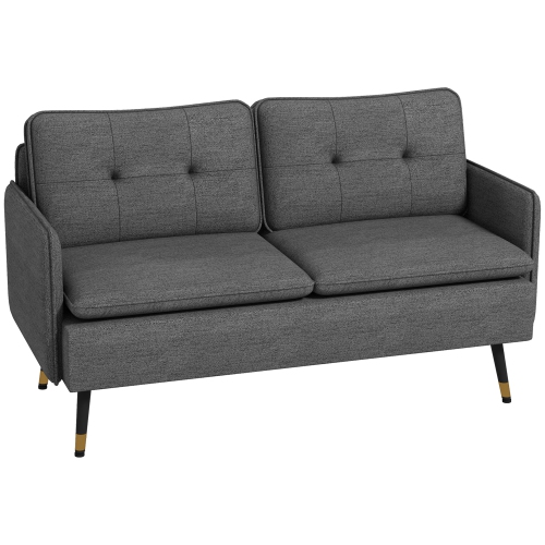 HOMCOM 55" Loveseat Sofa for Bedroom, Modern Love Seats Furniture with Button Tufting, Upholstered Small Couch for Small Space, Dark Grey