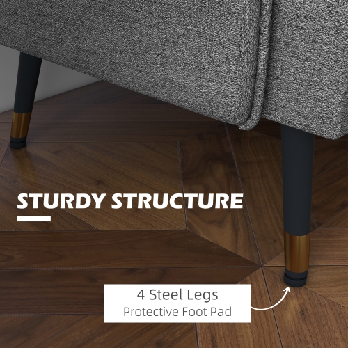 HOMCOM – Causeuse de 55 po en lin, causeuse rembourrée avec ressorts, pattes en acier et capitonnage, petit canapé pour salon, chambre à