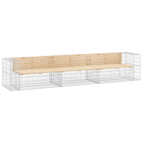 vidaXL Garden Bench Gabion Design 347x71x65.5 cm Solid Wood Pine