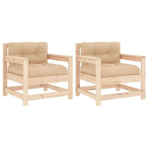 VIDAXL  Garden Chairs With Cushions 2 PCs Solid Wood Pine