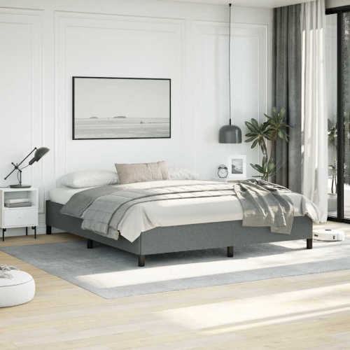 vidaXL California King Bed Frame, Fabric Upholstered Platform Bed Frame, Dark Gray, No Mattress
