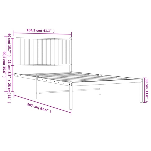 vidaXL White Metal Twin XL Bed Frame with Headboard, Heavy-Duty, Under-Bed Storage, No Mattress