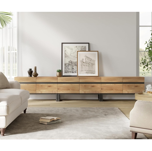 WAMPAT  Modern Tv Stand for Tvs Up to 110 Inch, 3 In 1 Entertainment Center Tv Console With Storage Cabinets for Living Room, Oak