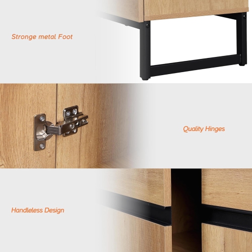 Meuble moderne pour téléviseur WAMPAT pour téléviseurs jusqu'à 75&nbsp;po, meuble pour téléviseur 2-en-1 avec armoires de rangement pour salon, chêne