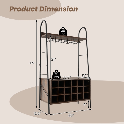 Costway Industrial Wine Rack Freestanding Bottle Holder with Stemware Holder & Open Shelves