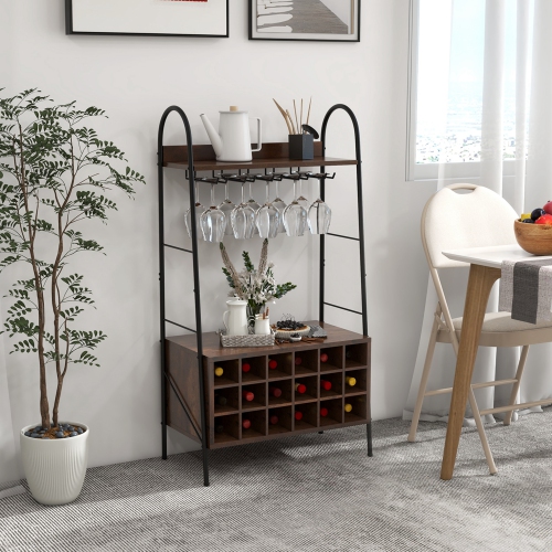 Costway Industrial Wine Rack Freestanding Bottle Holder with Stemware Holder & Open Shelves